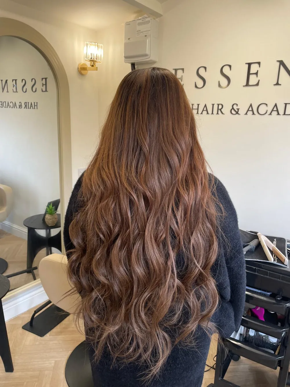 Long copper-brown waves